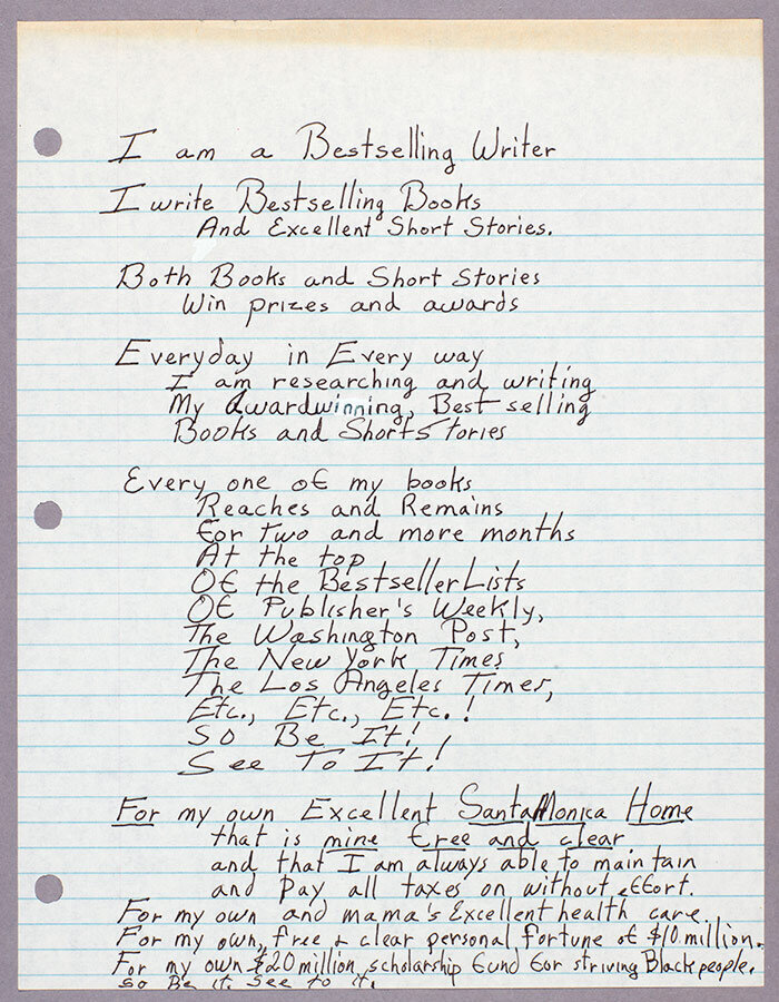 A page of Octavia Butler’s motivational notes, ca. 1975. via&nbsp;The Huntington Library.