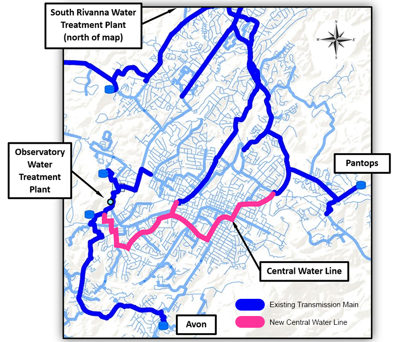 A map of RWSA's transmission main pipes.