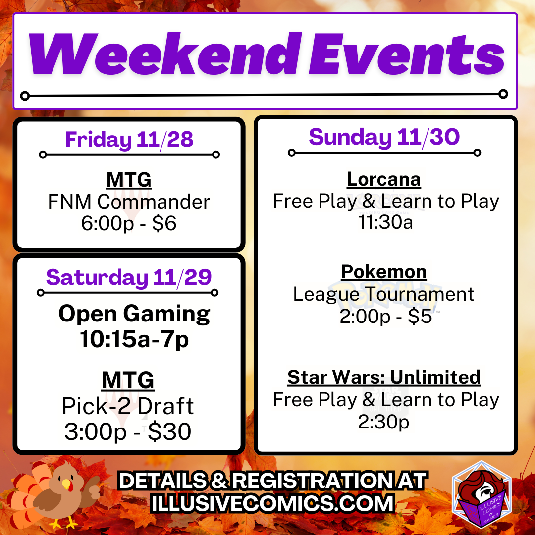 Schedule for weekend events from Fri, 10/31 through Sun, 10/26