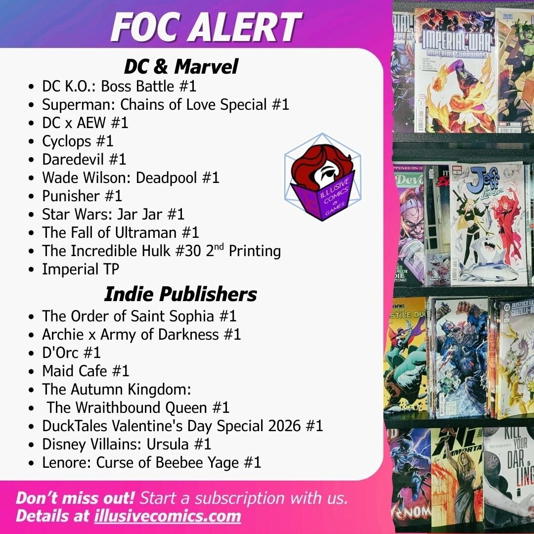 List of upcoming comics that need final orders