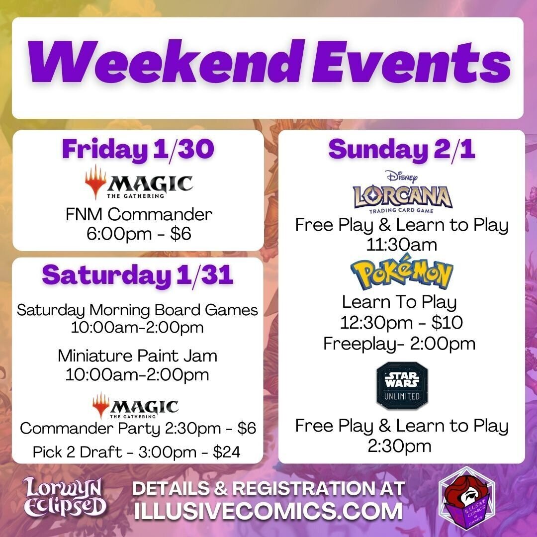 A calendar of this weekend's events