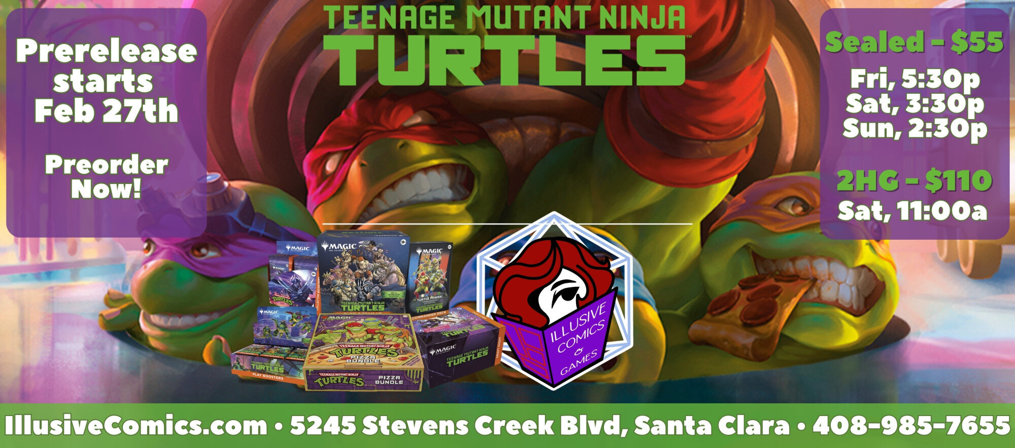 Banner marketing the MtG TMNT prerelease