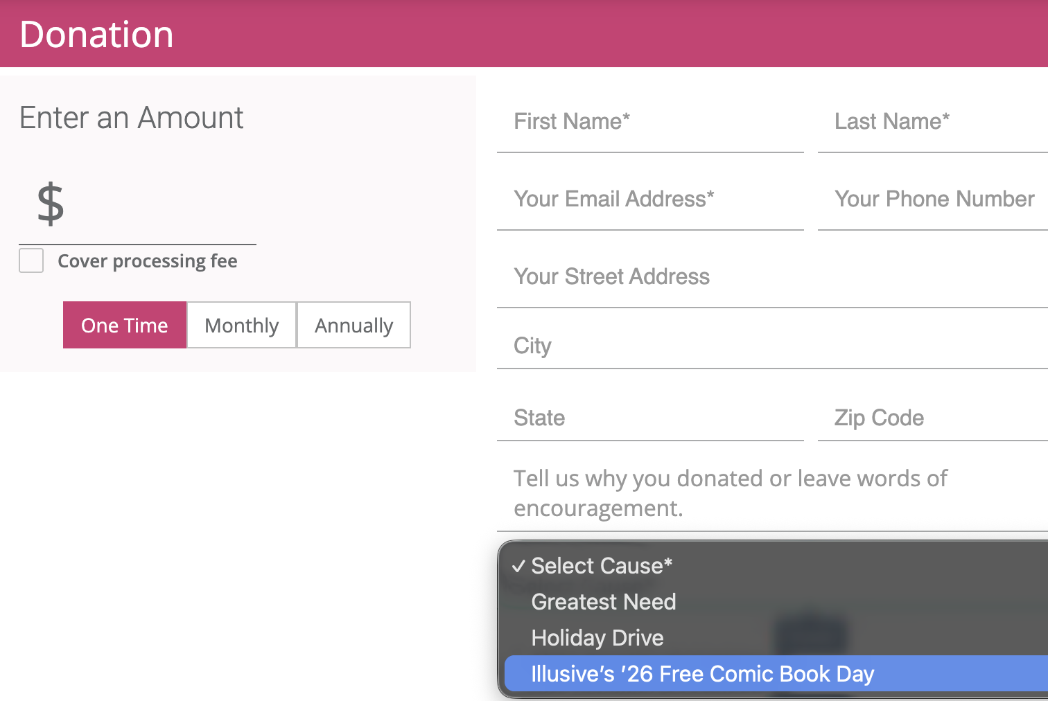 Donation Screen for CASA
