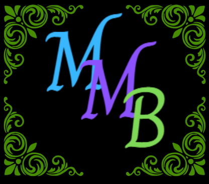 MMB logo for Meagan Myhren-Bennett. Features black background with elegant M, M, and B slightly overlaid and cascading from upper left corner to lower right corner.