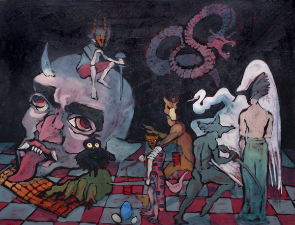 Tayfun Pirselimoğlu, "Hercümerç II", 2024 Kağıt üzeri karışık teknik, 78 x 111 cm.