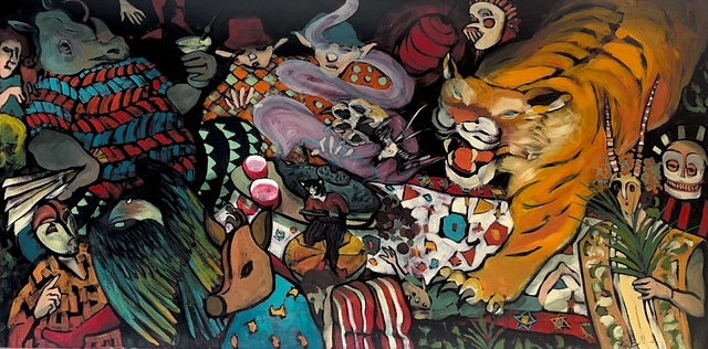 Tayfun Pirselimoğlu, "Hercümerç II", 2024 Kağıt üzeri karışık teknik, 78 x 111 cm.