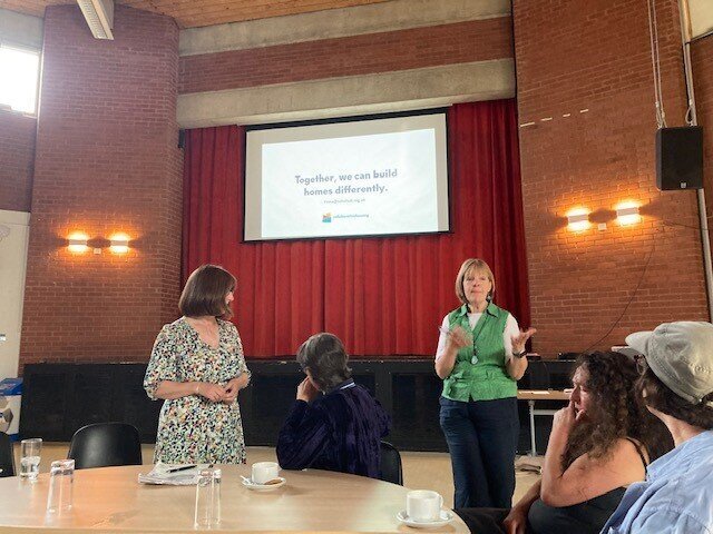 Fiona delivering a talk on Community Led Housing