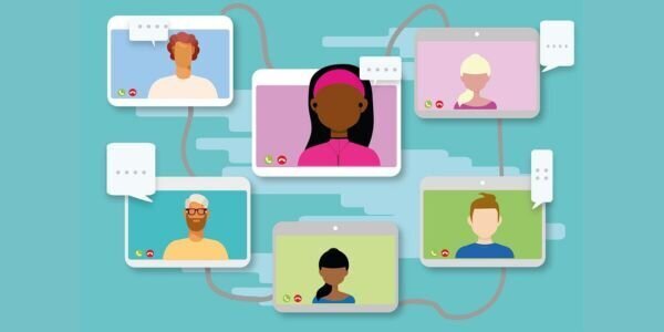 Group of faces on computer screens