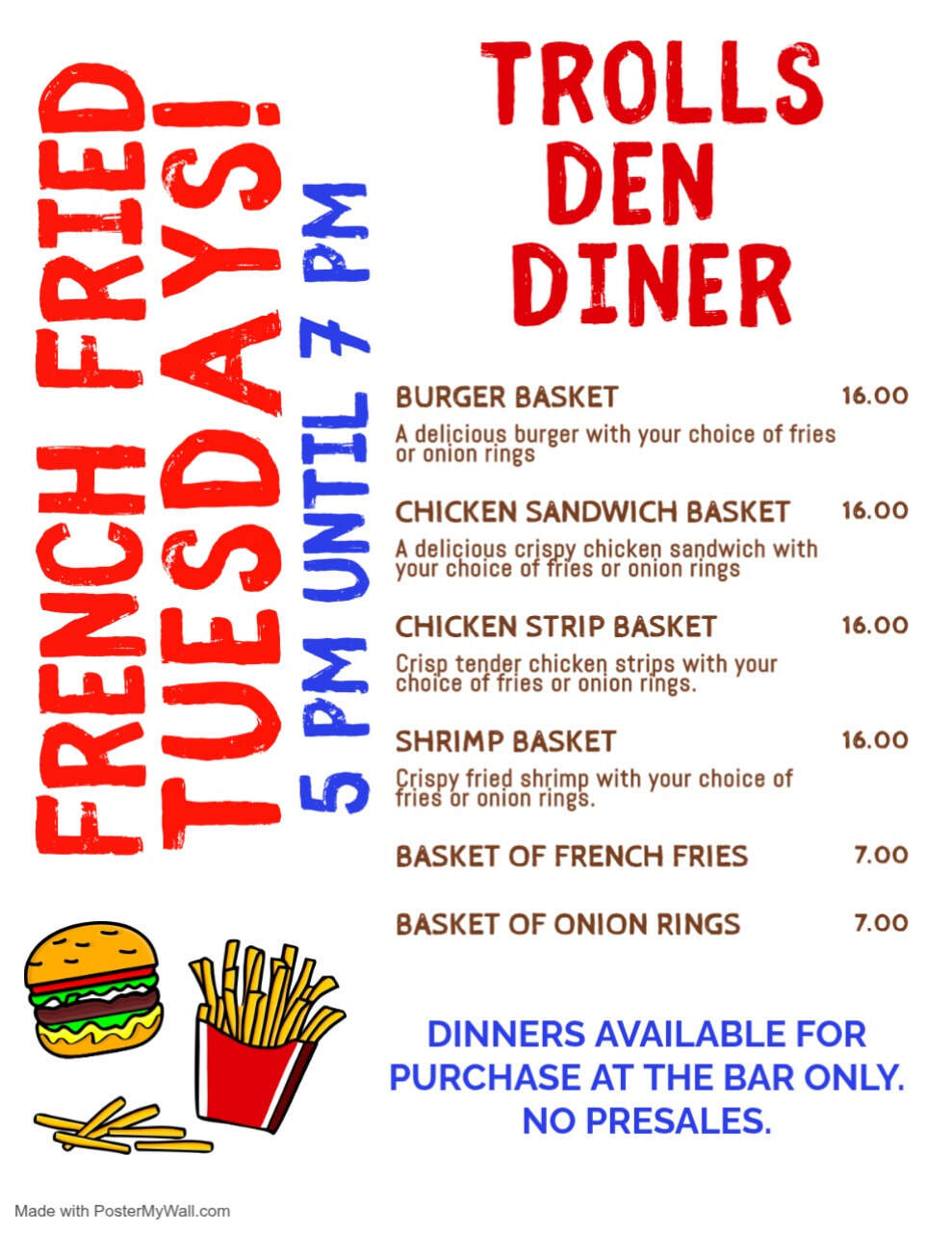 Trolls' Den Diner Poster: French Fried Tuesdays through 