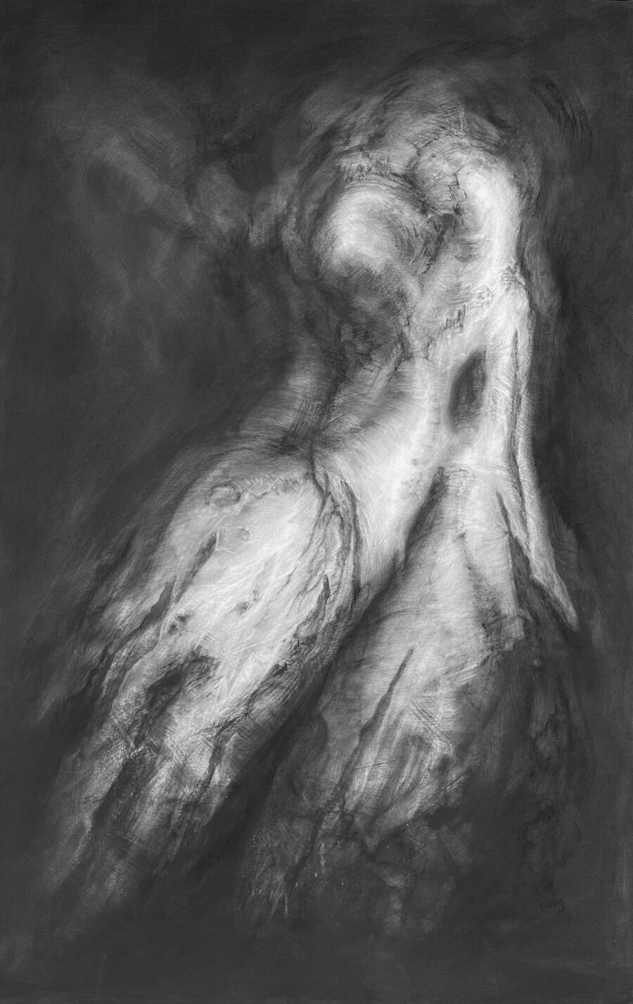 'Limbdrift' charcoal on wood panel