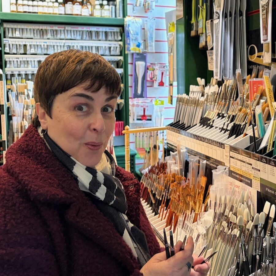 Art shop shopping face