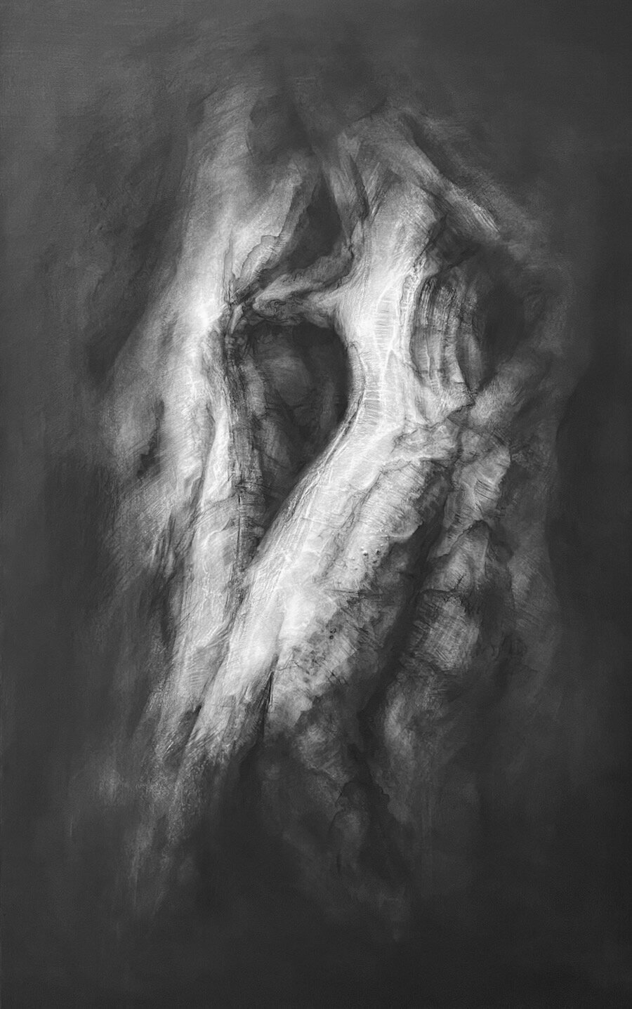 'Reciprocal arc' 2024, charcoal on canvas, 110 x 70cm