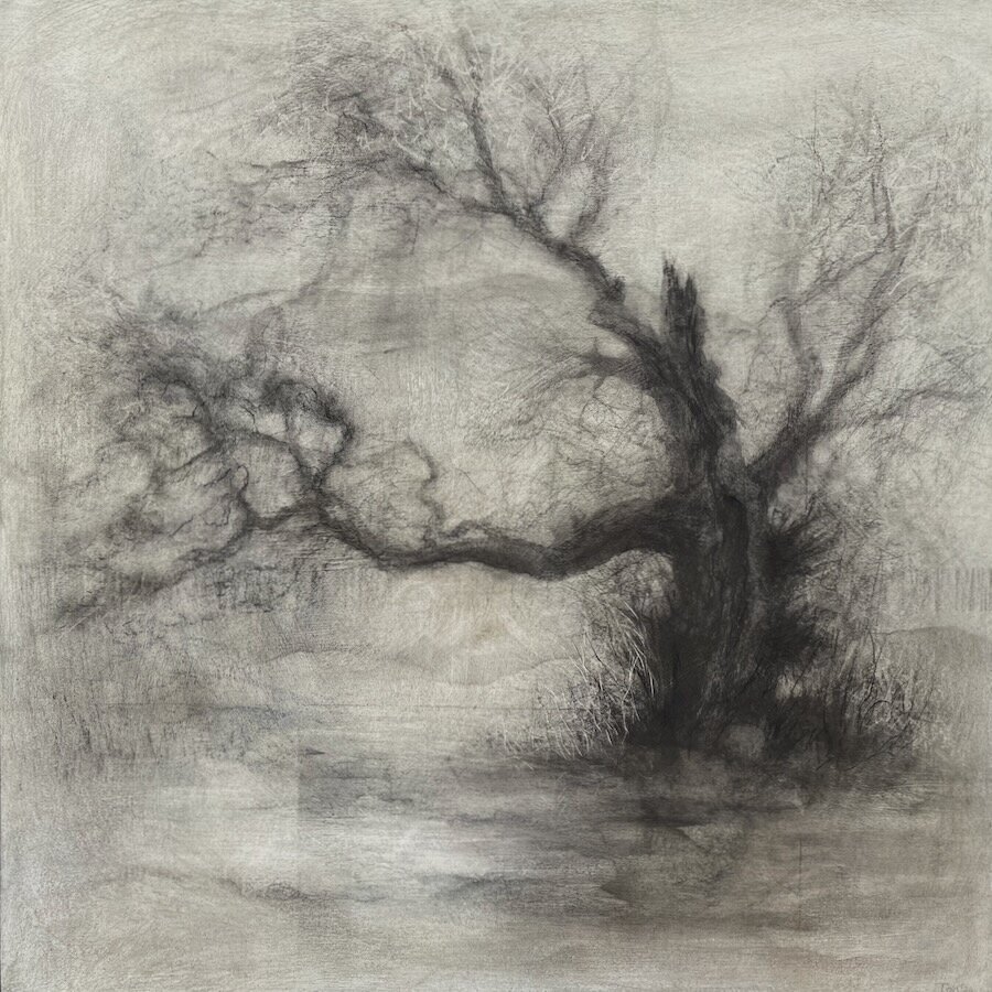 'By the source' 2026, mixed media on wood panel, 50 x 50cm