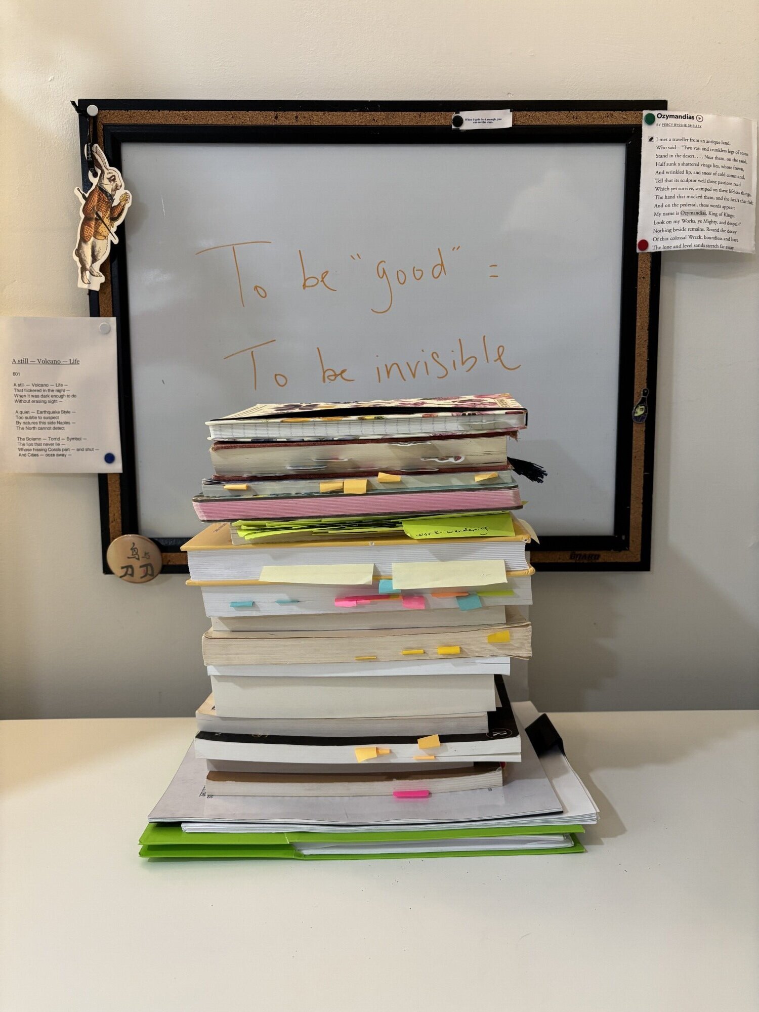 A stack of books and notebooks
