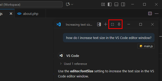 Chat floating window in VS Code