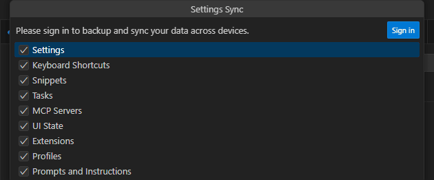 Configuring Settings Sync in VS Code