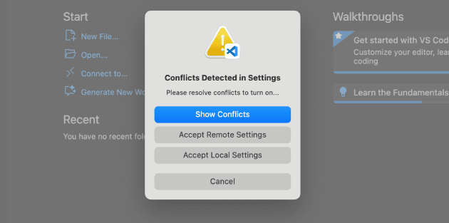 Running Settings Sync on a new Machine in VS Code