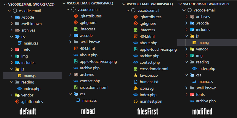 Comparing Explorer Sort Order settings in VS Code