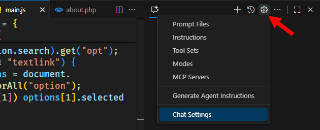 Filtered Chat Settings via Sidebar in VS Code