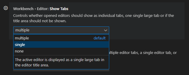 Editor Show Tabs Setting in VS Code