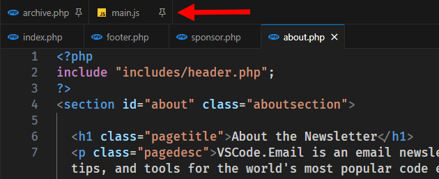 Pinned Tabs on Separate Row in VS Code