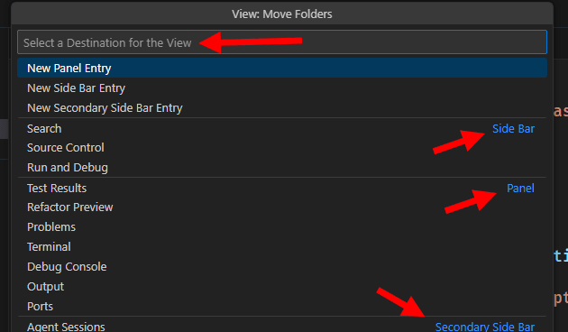 View Move Command in VS Code