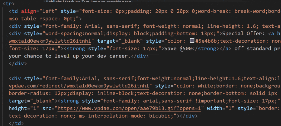 Using Emmet Balance Outward in VS Code