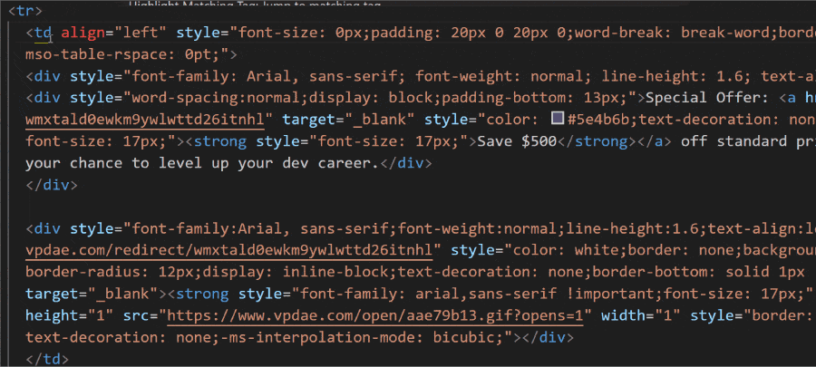 Using Emmet Balance Inward in VS Code