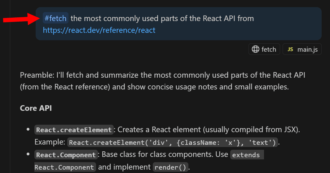 Using the #fetch Tool in Chat in VS Code