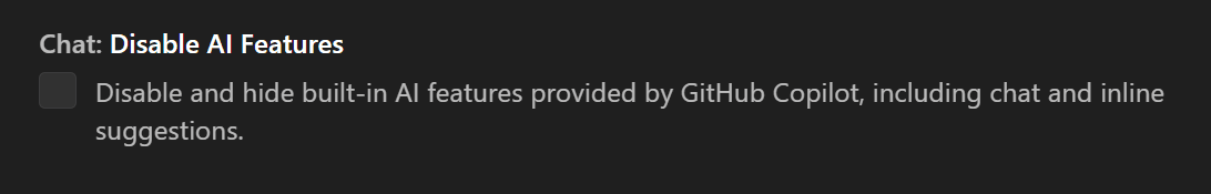 Disable AI Features setting in VS Code