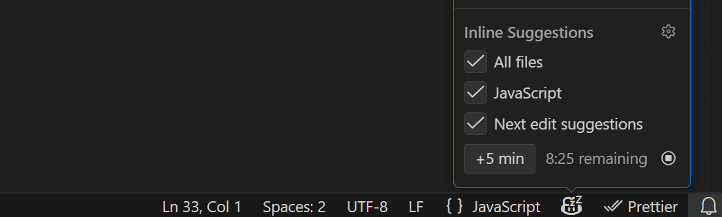 Snoozing Inline Suggestions in VS Code