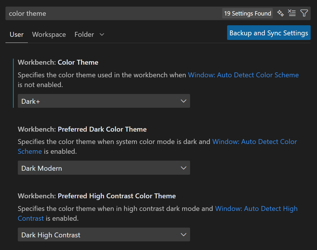 A Settings Search in VS Code