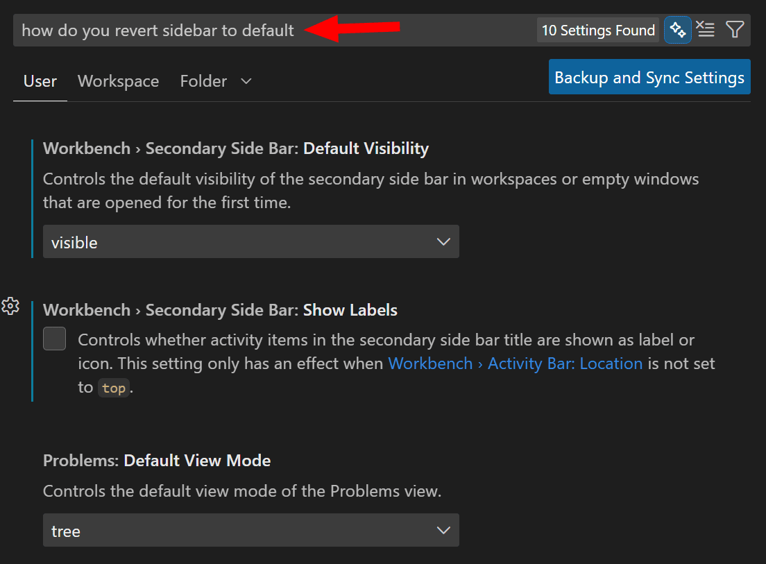 Asking a Settings Question in VS Code