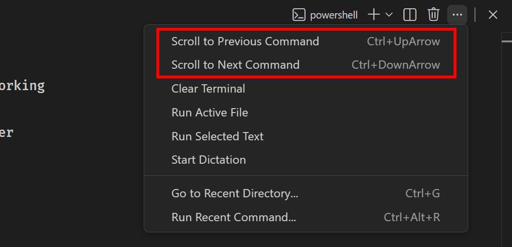 Scroll to Previous/Next Command in VS Code