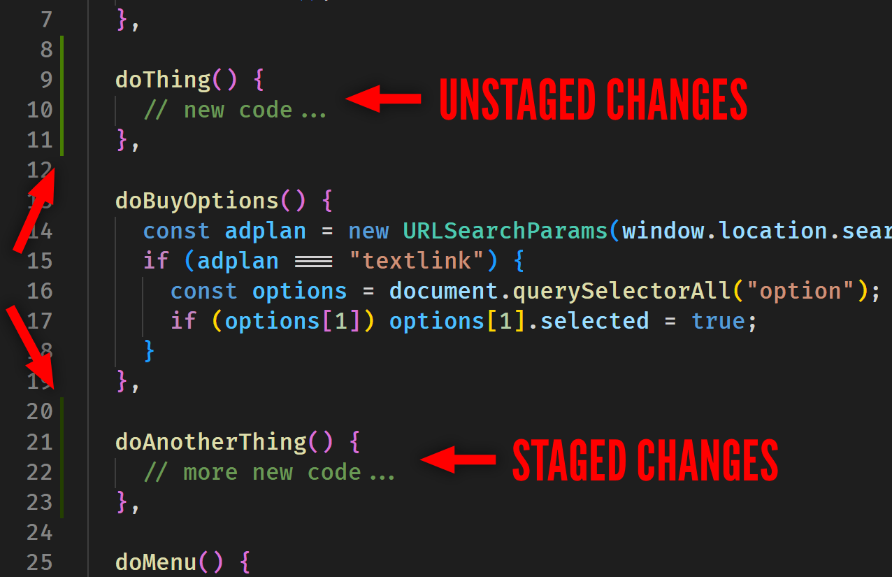 Staged and Unstaged Changes with Diff Decorations in VS Code