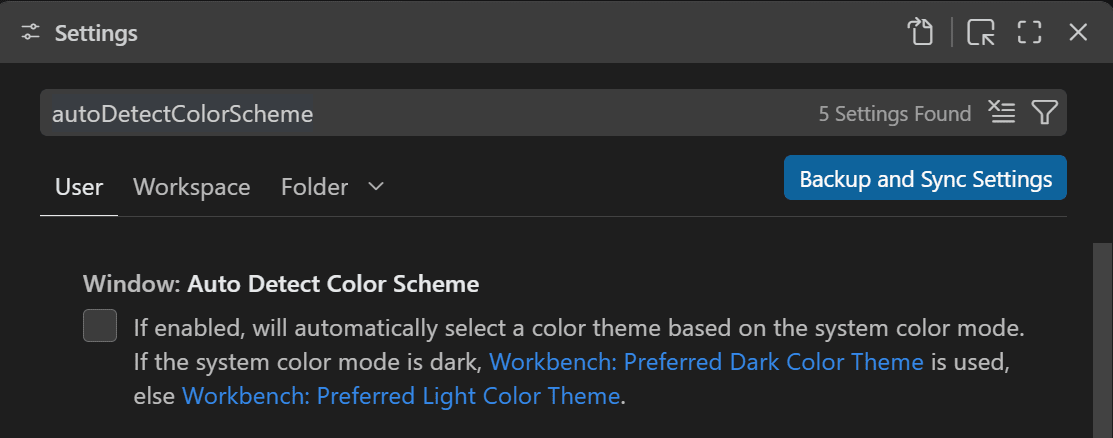 Auto Detec Color Scheme in VS Code
