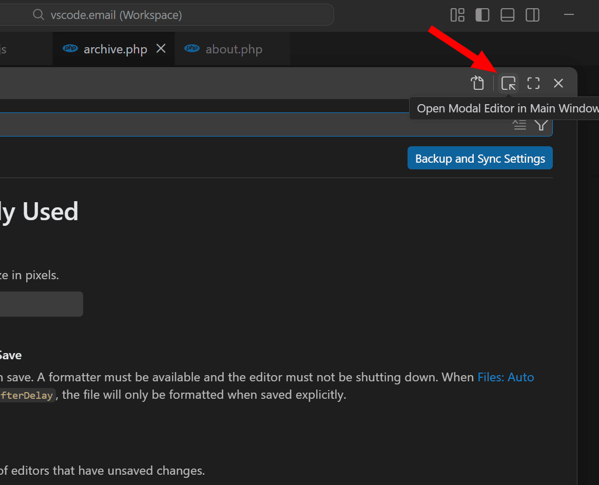 Settings in a Modal Window in VS Code