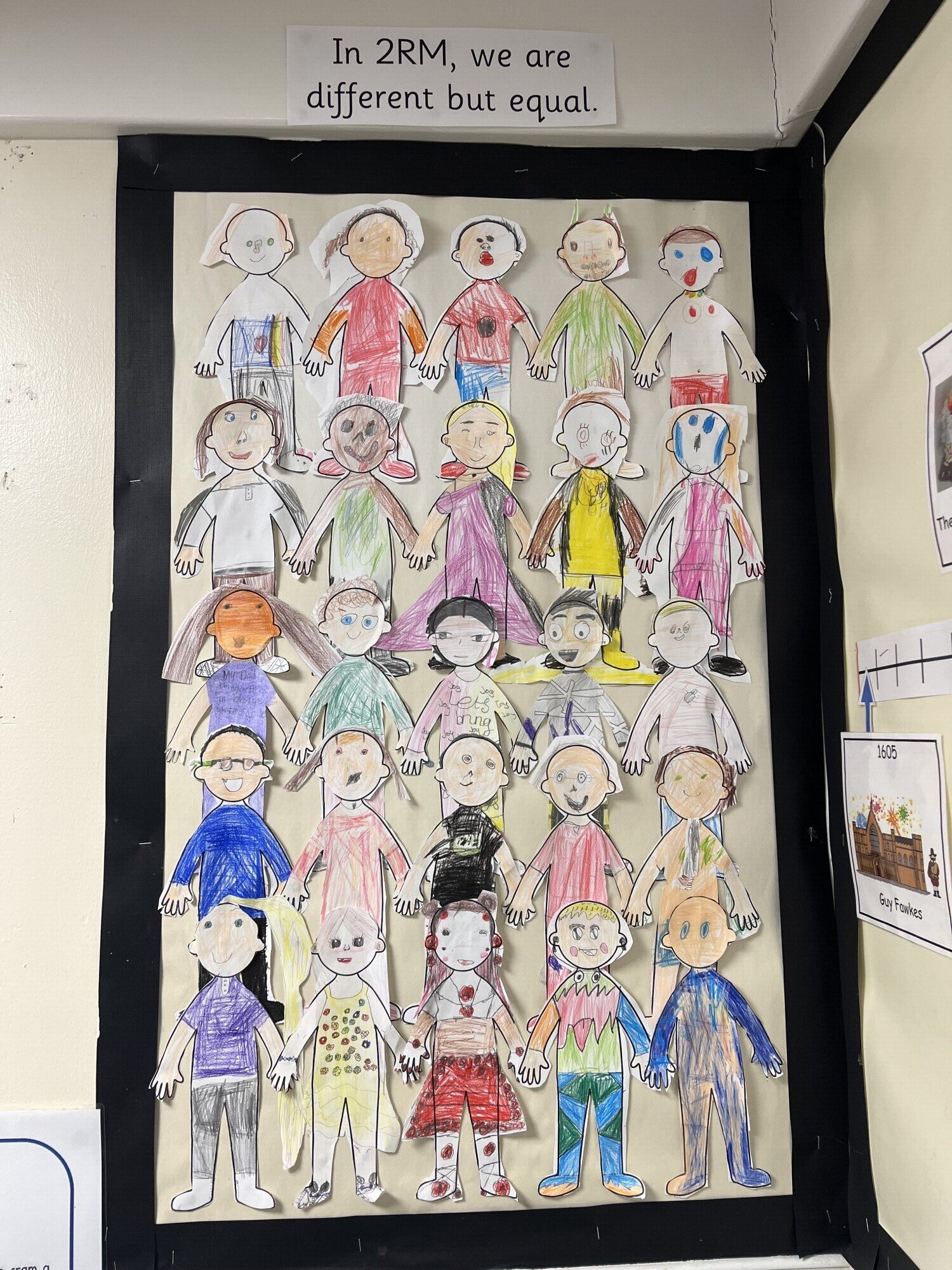 A colourful display showing cut-out characters of children