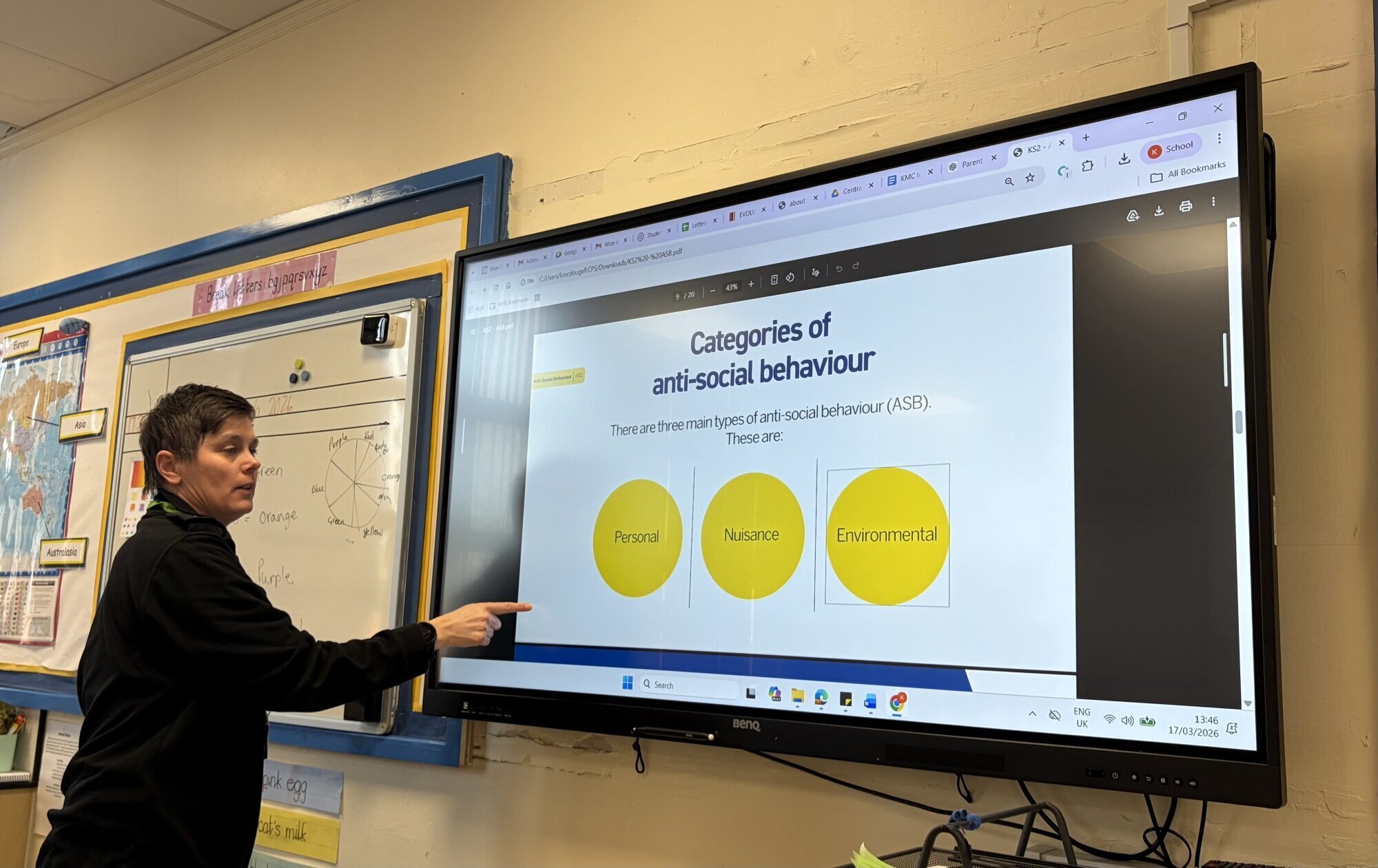 A member of the Northumbria Police Prevention Through Education Team doing a presentation.